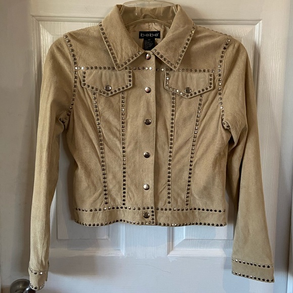 bebe Jackets & Blazers - Bebe Leather Moto Jacket Tan Studded Lined Sz XS
